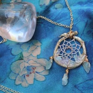 Amethyst and Tourmaline dream catcher necklace